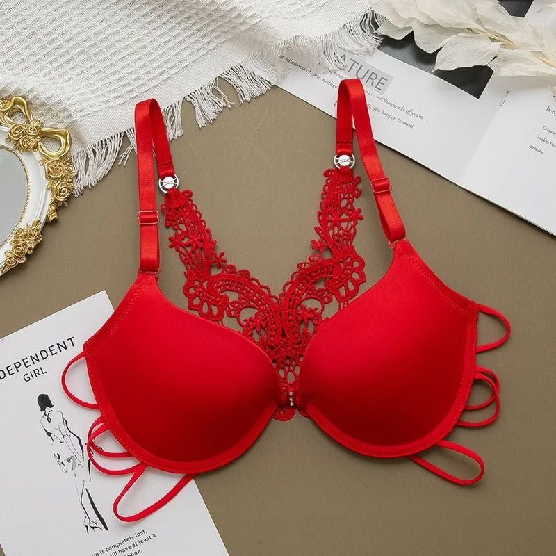 Elegant Crochet Butterfly Back Double Padded Front Open Bra